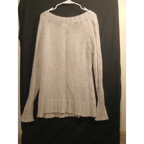 Aerie Ivory Cable Knitted Sweater •Rounded Neckline • Size Large Wool Mohair - Picture 2 of 7